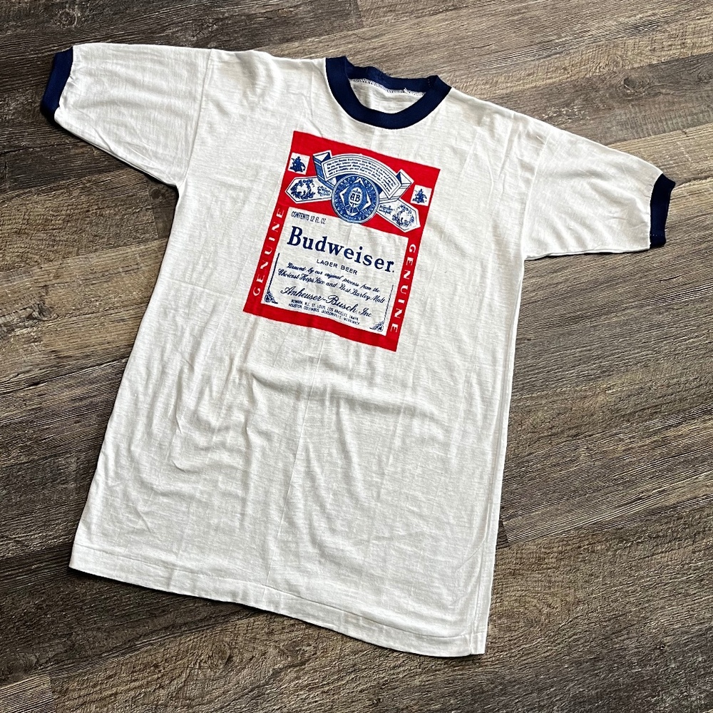 Vintage 1980's Budweiser Shrit Size Large White Thin Single Stitch Frog Promo